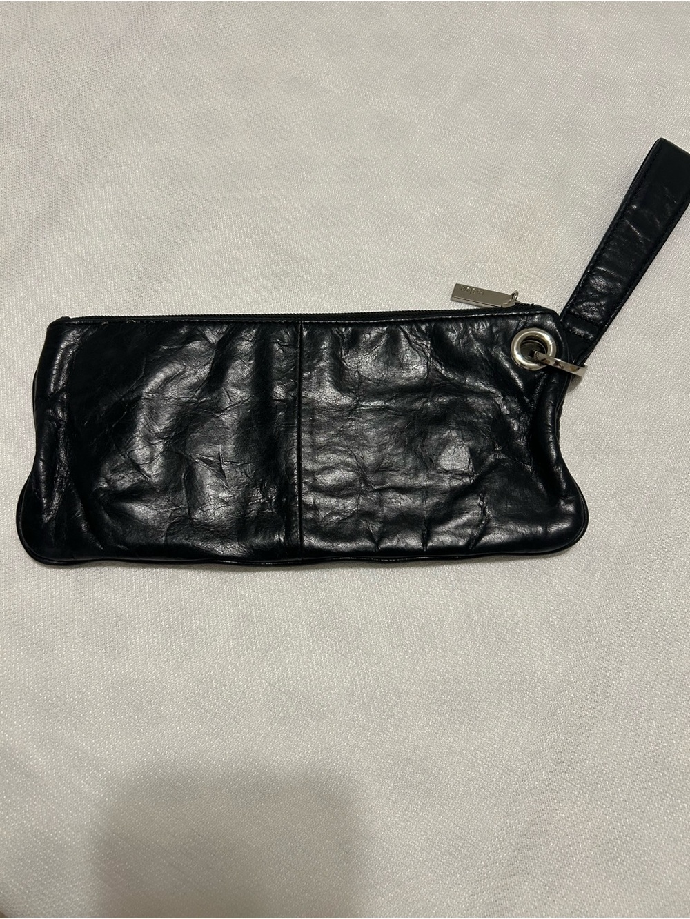 HOBO International Black Leather Wristlet Clutch Zip Pouch Handbag